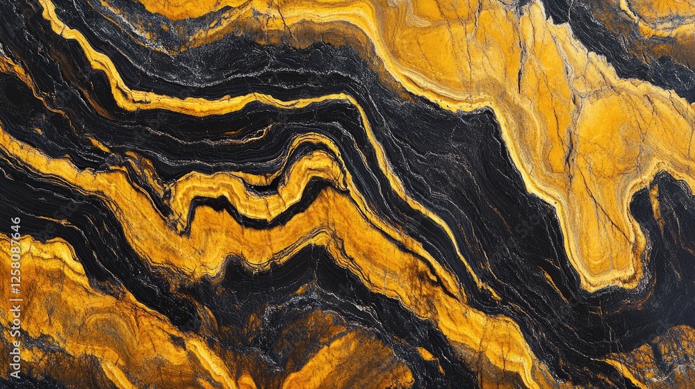 Poster A rugged rock surface with distinctive yellow and black patterns, captured up close to highlight the rich textures and organic beauty of the stone.