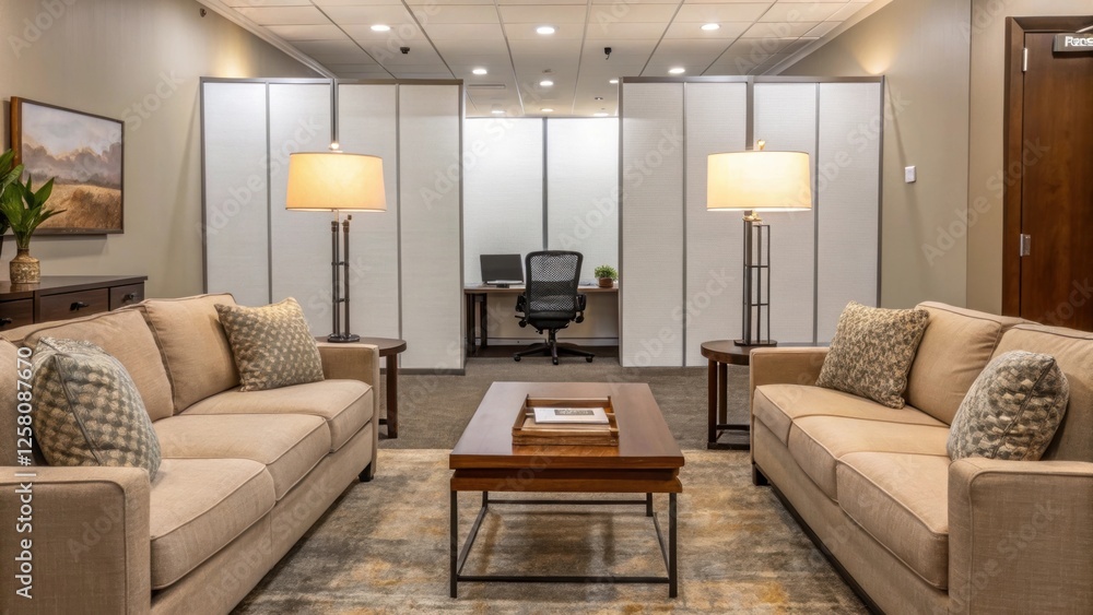 Aufkleber a medium closeup of a cozy lounge area that transforms into a private office with the push of a mova