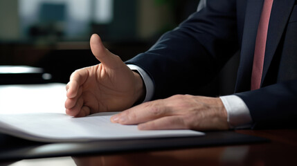 Obraz premium Businessman explaining a business proposal while reviewing documents in a professional office setting 