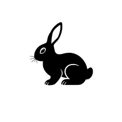 Black Silhouette of a Rabbit on a White Background, Illustration.