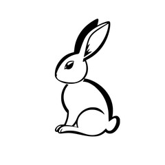 Black and White Rabbit Sketch: Sitting Hare, Side View, Line Art, Simple, White Background.