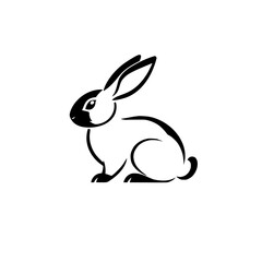 Obraz premium Simple silhouette drawing of a seated rabbit against a white background.