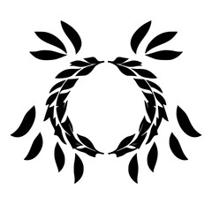 Obraz premium Simple Floral Wreath with Leaves, Black and White Silhouette on White Background.