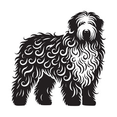 Unique Old English Sheepdog silhouette highlighting thick fur texture - Old English Sheepdog illustration - minimal Old English Sheepdog vector