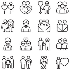 Family and bedding line icons collection. Thin outline icons pack. That icon collection. Set of line web pictograms with white background