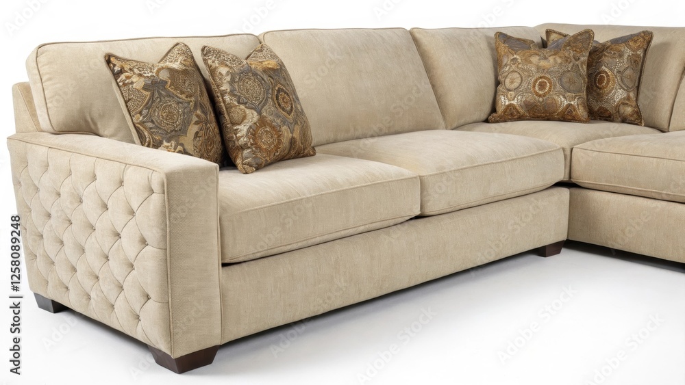 Poster a medium closeup of a luxurious sectional sofa with visible fabric texture positioned perfectly for 