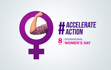 Accelerate action - International women's day concept poster. 2025 women's day campaign theme -...