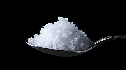 Spoonful of coarse sea salt against black. Food photography for recipe blogs