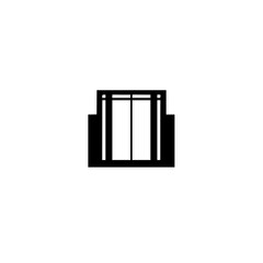 Black & White Elevator Icon on a White Background. Minimalist illustration of a modern elevator with three vertical lines.