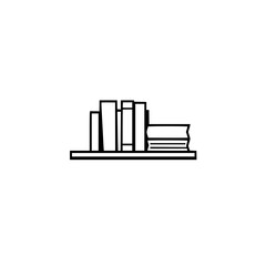 Simple, minimalist outline of a bookshelf, featuring a black-and-white drawing. Books