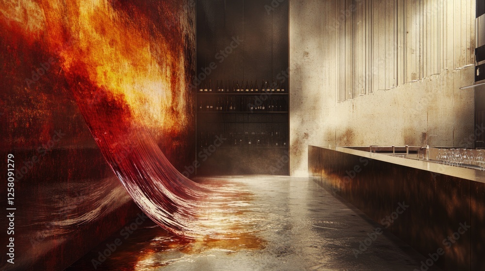 Poster a stream of wine flowing elegantly, creating a captivating visual that embodies the richness, indulg