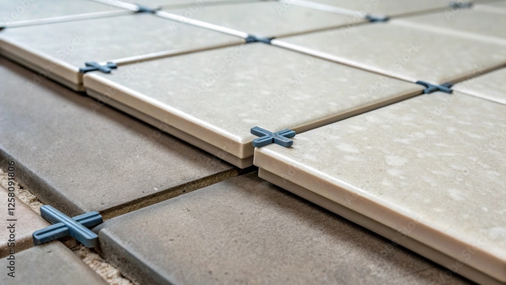 Aufkleber A medium closeup of a tile spacers being inserted between two newly p tiles demonstrating precision in alignment and the interplay of textures.