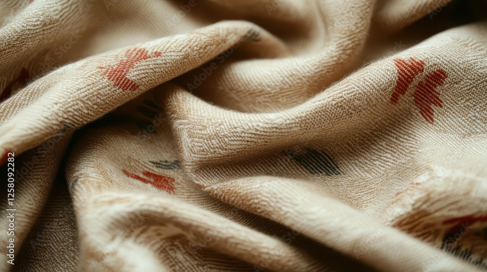 Poster an image capturing the intricate texture of a rustic fabric featuring detailed patterns, providing d