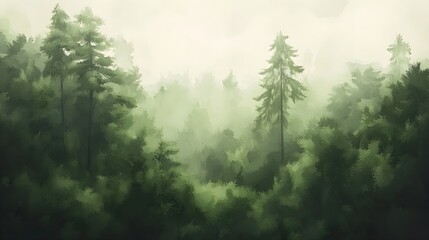 Fototapeta premium Serene Watercolor Landscape in Soft Greens for Calmness and Relaxation