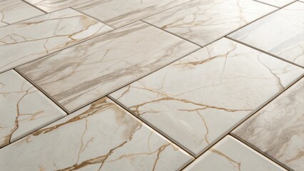 A medium closeup of largeformat tiles with a subtle marbled effect emphasizing the seamless look and the natural patterns that enhance a contemporary aesthetic.