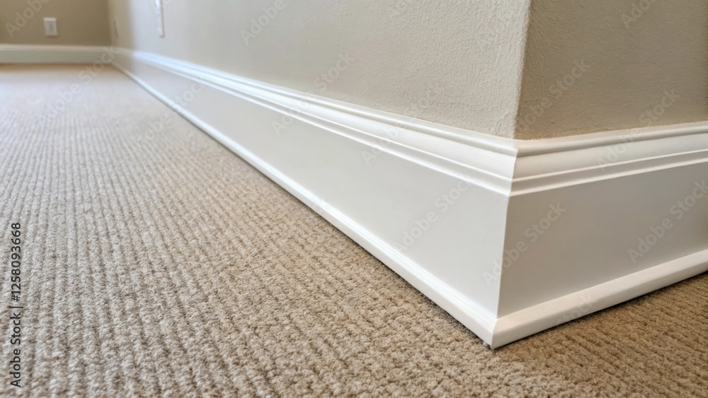 Poster a medium closeup of the edge of a newly installed carpet against a wall highlighting the clean lines