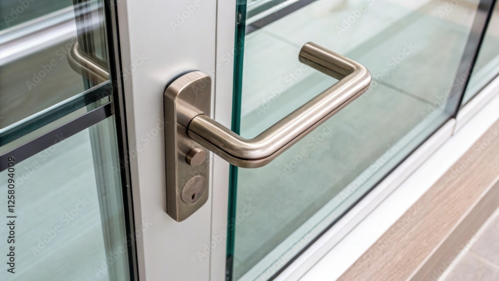Poster a medium closeup of the integrated handle on a glass panel featuring a modern design that blends sea