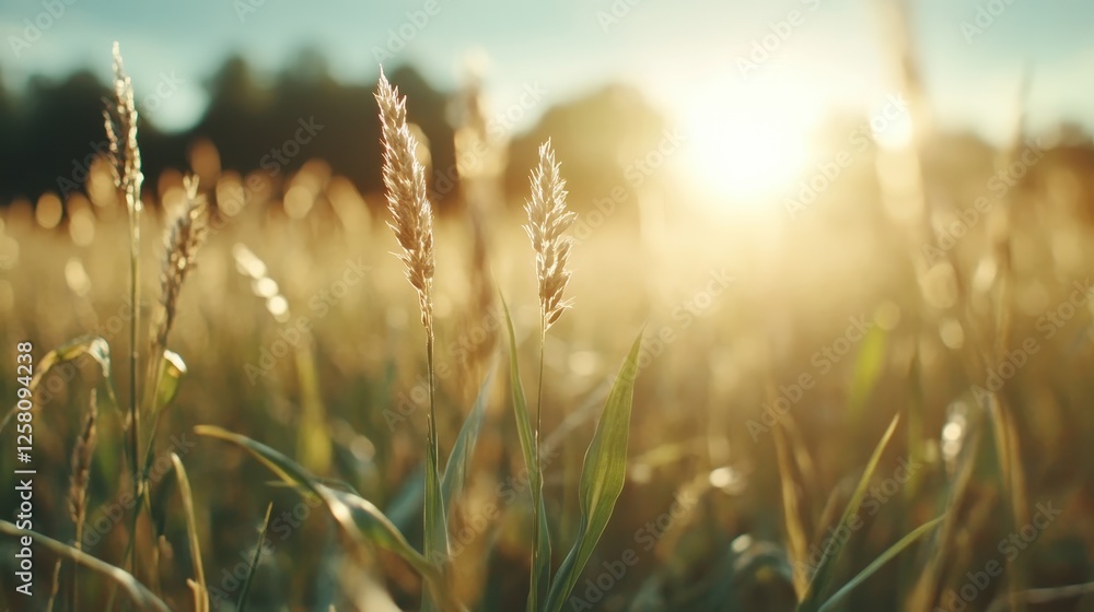 Poster a mesmerizing image of wheat stalks glowing in the soft, warm evening light, emphasizing the connect