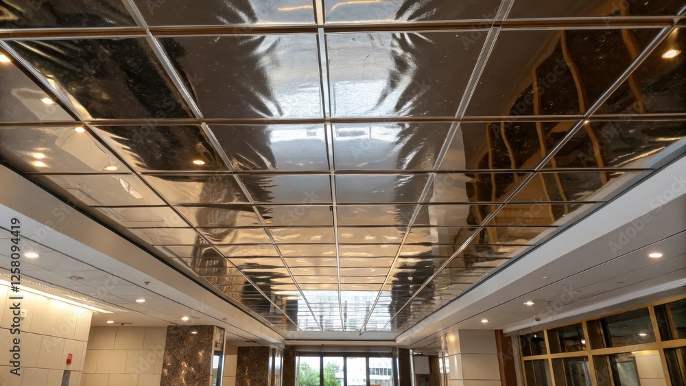 Aufkleber A medium closeup revealing a partially completed mirrored ceiling contrasting the unfinished areas with the shiny reflections that create visual depth.