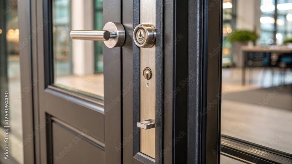 Aufkleber a medium closeup reveals the intricate locking mechanism of a pivot door designed for security while