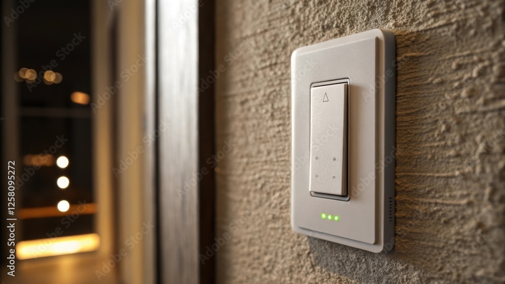 Aufkleber A medium closeup view of a newly installed dimmer switch showcasing its sleek design and softlit indicator contrasted against a textured wall.