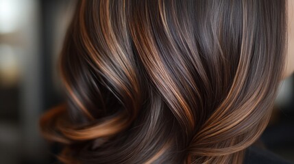 Naklejka premium Chocolate brown hair with caramel highlights