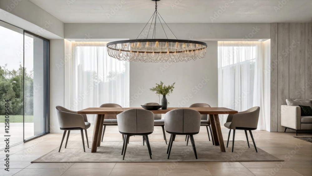 Aufkleber a minimalist dining space with a sy wooden table surrounded by contemporary chairs accented by a sta
