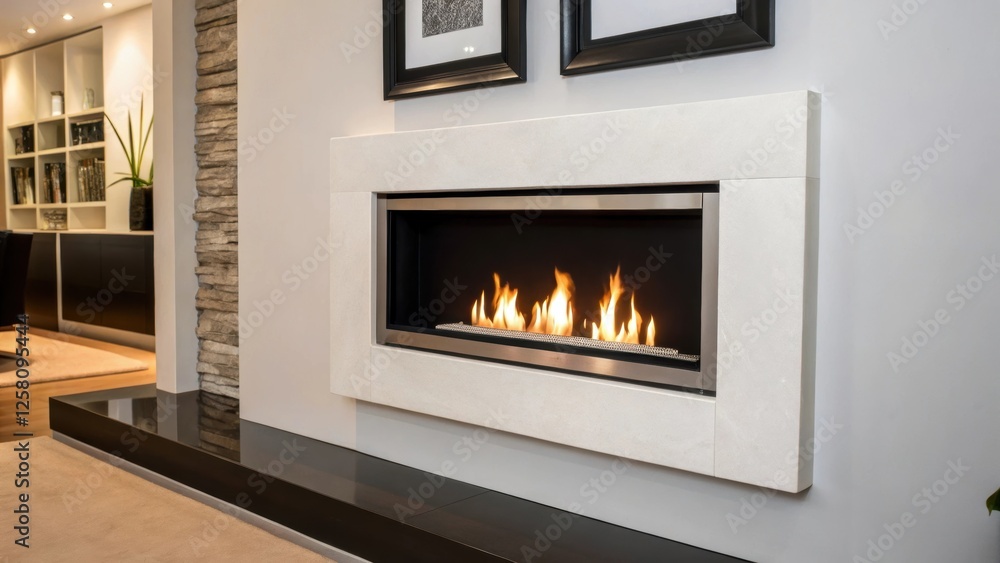 Leinwandbilder a modern bioethanol fireplace mounted on a sleek minimalist wall focusing on the floating effect and