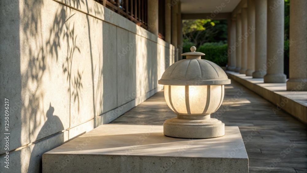 Poster An image capturing the elegant simplicity of a concrete light fixture showcasing its smooth surface and the interplay of shadow and light against its surroundings.