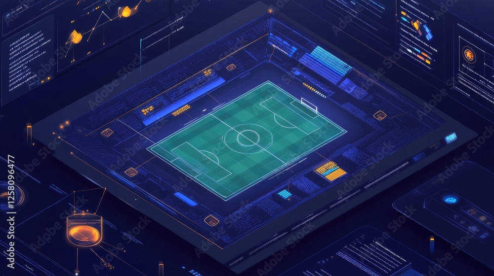 Aufkleber AI-driven sports analytics platform with real-time data visualization, showcasing interactive player statistics, team strategies, and game metrics.