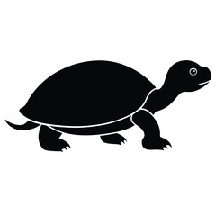 A turtle silhouette slowly walking forward with its head slightly extended from its shell 