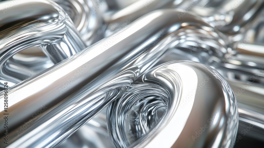 Poster an abstract viewpoint of polished stainless steel being machined in a metalworking environment, emph
