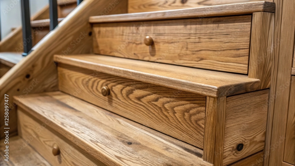 Aufkleber A textured closeup of the grain of the wood used in the understair drawers highlighting craftsmanship with visible knots and patterns that add character to the storage solution.