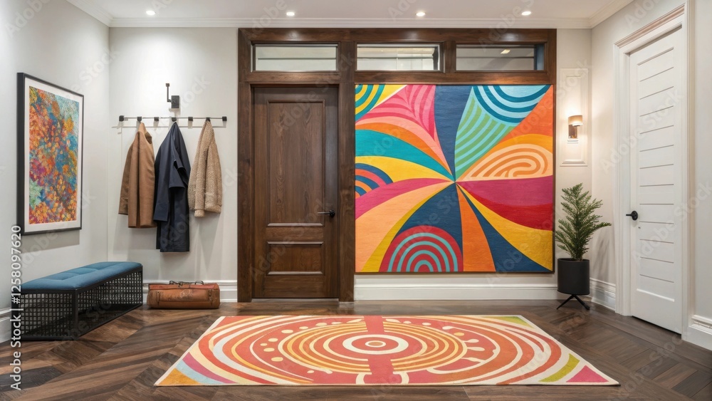 Aufkleber a vibrant entrance space highlighted by an oversized colorful piece of abstract art complemented by 