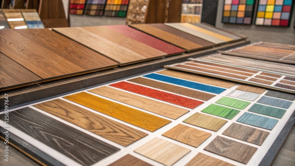 Leinwandbilder a vibrant display of various luxury vinyl plank samples laid out on a table highlighting the diverse