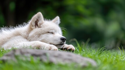 Sleeping Husky Puppy in Grass
