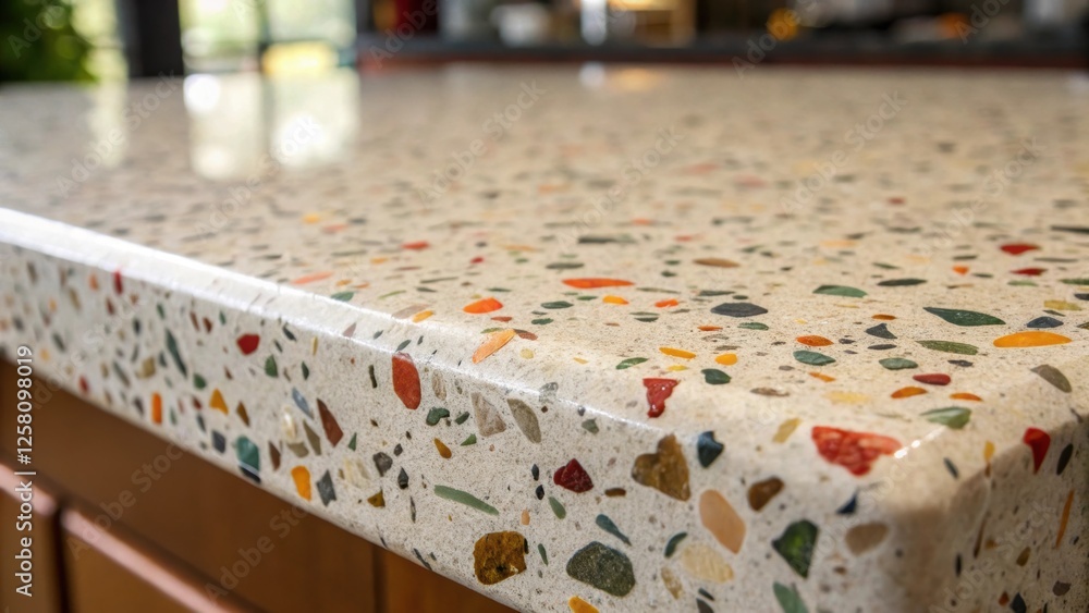 Aufkleber Closeup detail of handfinished edges on a terrazzo countertop emphasizing the craftsmanship and the unique patterns formed by the aggregate materials.