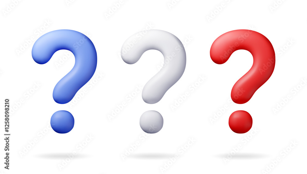 Poster 3d question mark isolated on white. render question symbol. thin realistic icon. concept of faq, sup