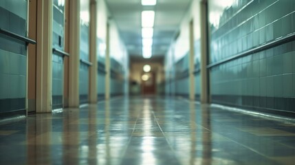 Obraz premium Enhancing Hospital and Clinic Imagery: Create Stunning Visuals with Blurred Backgrounds in Corridor Photography Using Depth of Field, Bokeh Effects, and Professional Editing Techniques to Highlight He