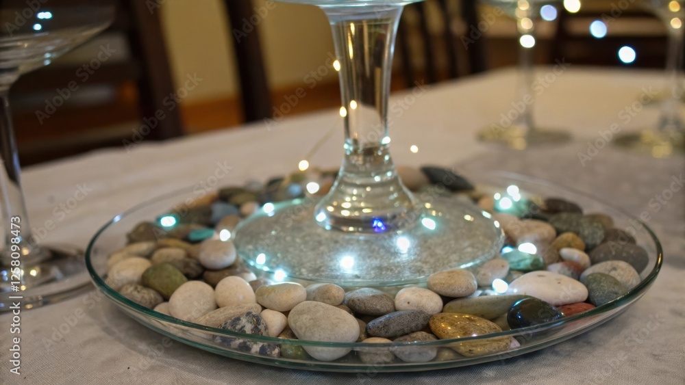 Poster Closeup of a glass riser adorned with decorative elements like pebbles or small LED lights embedded beneath adding a playful twist and enhancing the risers visual appeal.