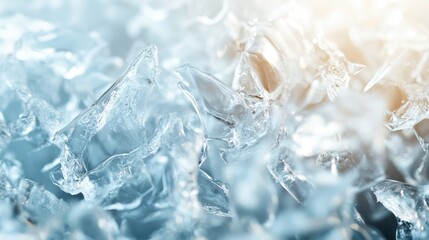 A close-up of shimmering ice cubes illuminated by soft light, showcasing the beauty and intricate textures of nature's frozen wonders, evoking sensations of coolness.