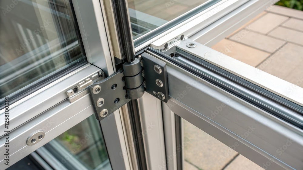 Poster closeup of the interlocking mechanism of the accordion glass doors as it clicks into place emphasizi