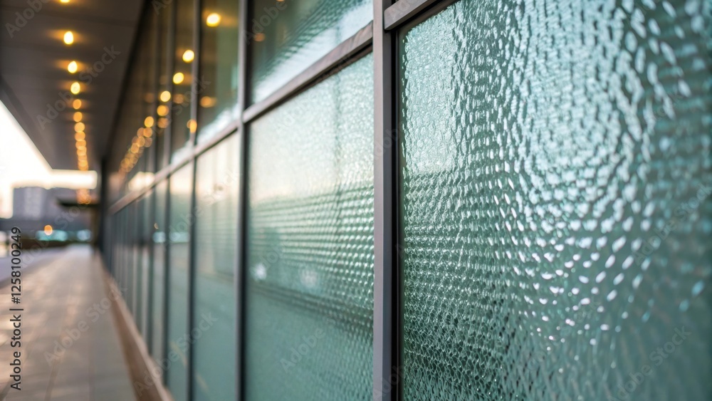 Poster closeup of the textured surface of a smart glass wall showcasing its unique finish and the interplay