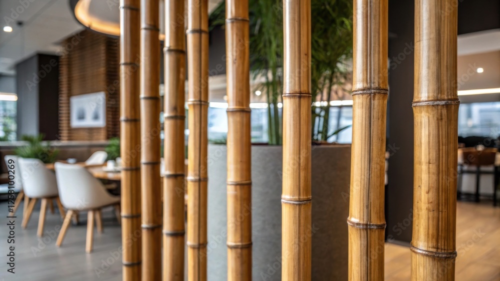 Aufkleber Closeup of vertically oriented bamboo stalks their smooth surfaces reflecting light emphasizing the contemporary yet rustic vibe of the interior space.