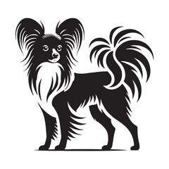 Sleek Papillon silhouette featuring a graceful and refined pose - Papillon illustration - minimal Papillon vector - dog silhouette
