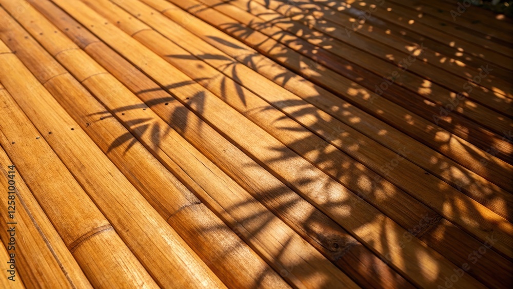 Poster Closeup revealing the rich warm hues of honeytoned bamboo with shadows playing across the surface creating a dynamic visual texture and a sense of warmth.
