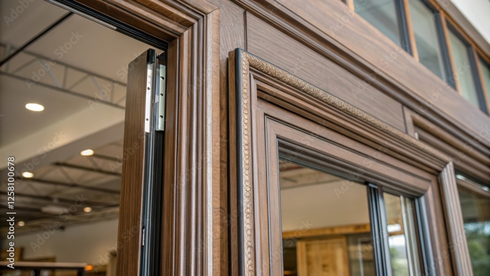Poster detail shot of the framing structure around the installed accordion doors highlighting the craftsman