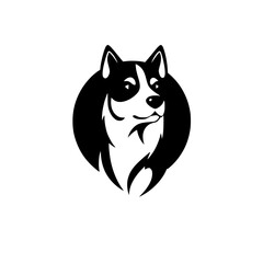 Black and white husky dog head illustration in a logo-like style on a white background.