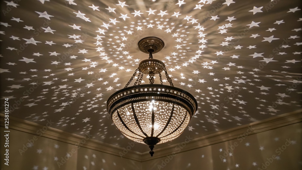 Poster medium closeup of a decorative chandelier that complements the starry sky effect casting intricate s