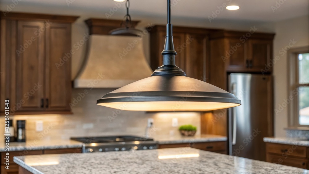Poster medium closeup of a partially installed pendant light above a kitchen island revealing a blend of mo